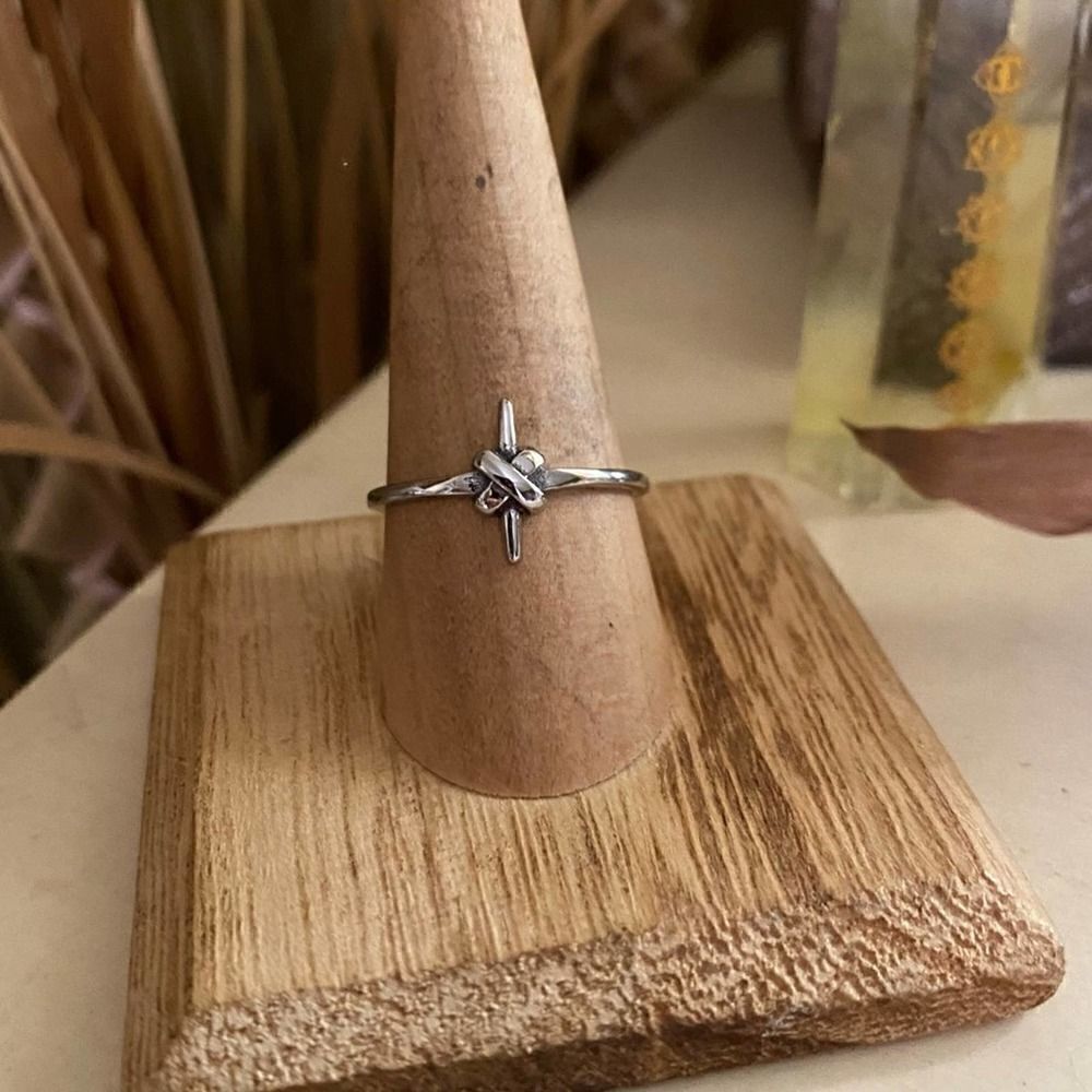 Stainless Steel Oxidized Cross Minimalist Faith Ring Size 6,9